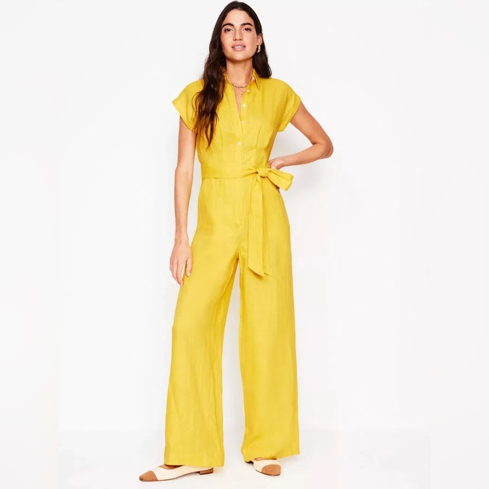 Boden Collette Pure Linen Jumpsuit, Pineapple Yellow- NWT Sz 4
